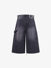 Multi-Button Distressed Print Jorts 