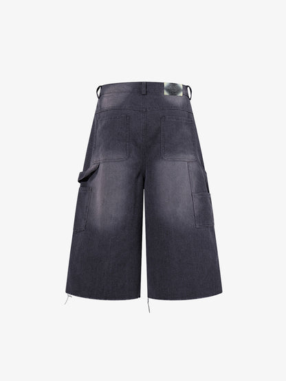 Multi-Button Distressed Print Jorts