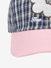 Plaid Floral Embroidered Baseball Cap 
