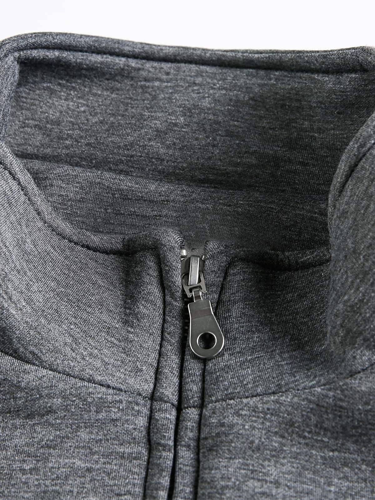 Panel Cut Stand Collar Zip Up Jacket 