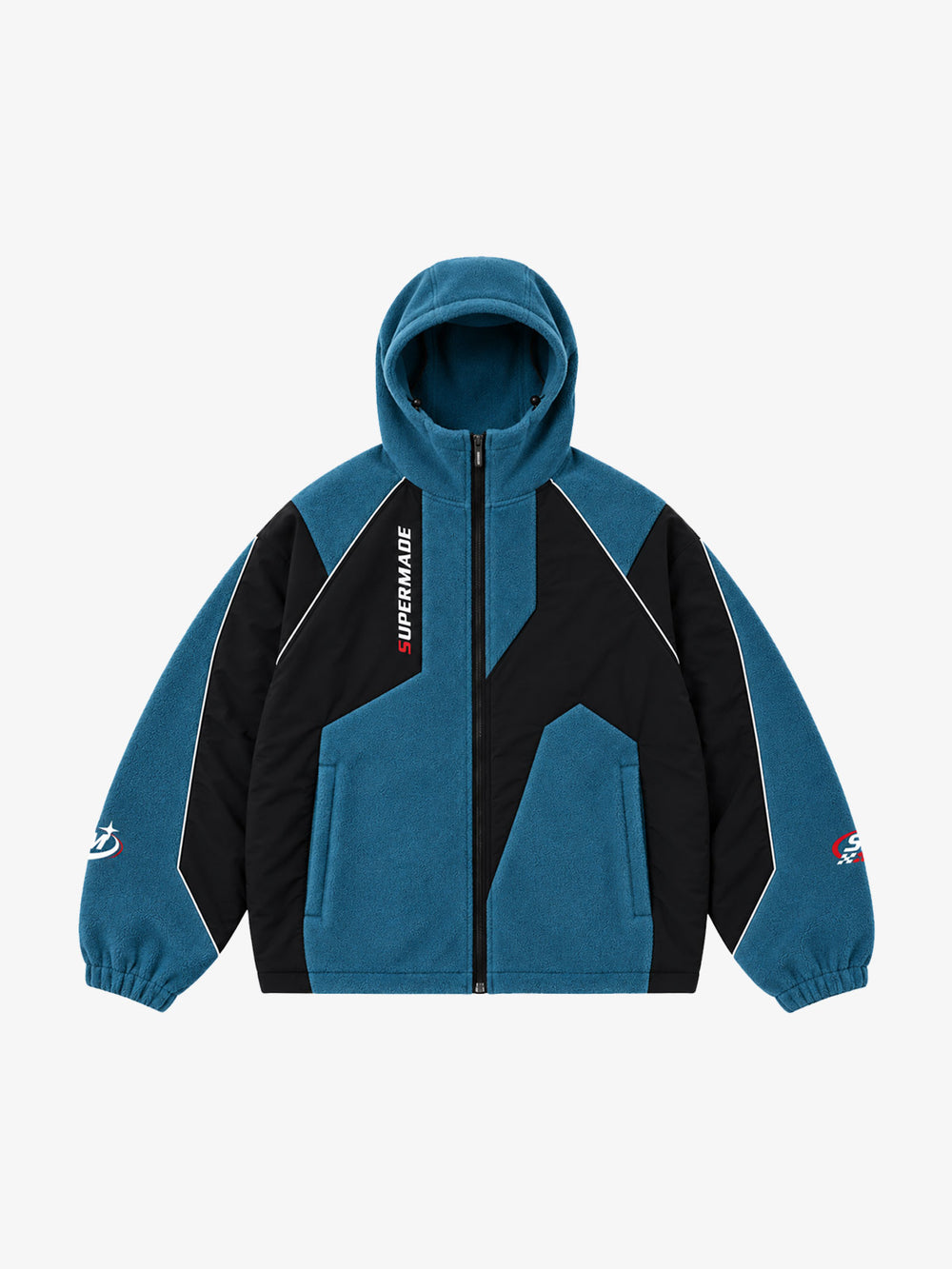 Color-Block Sherpa Panel Zip-Up Hooded Jacket