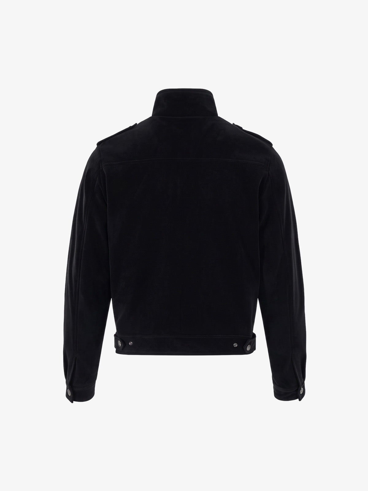 Double-Row Metal-Button Stand-Collar Faux Leather Jacket