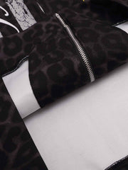 Lion Graphic Leopard Stripe Zip Hoodie
