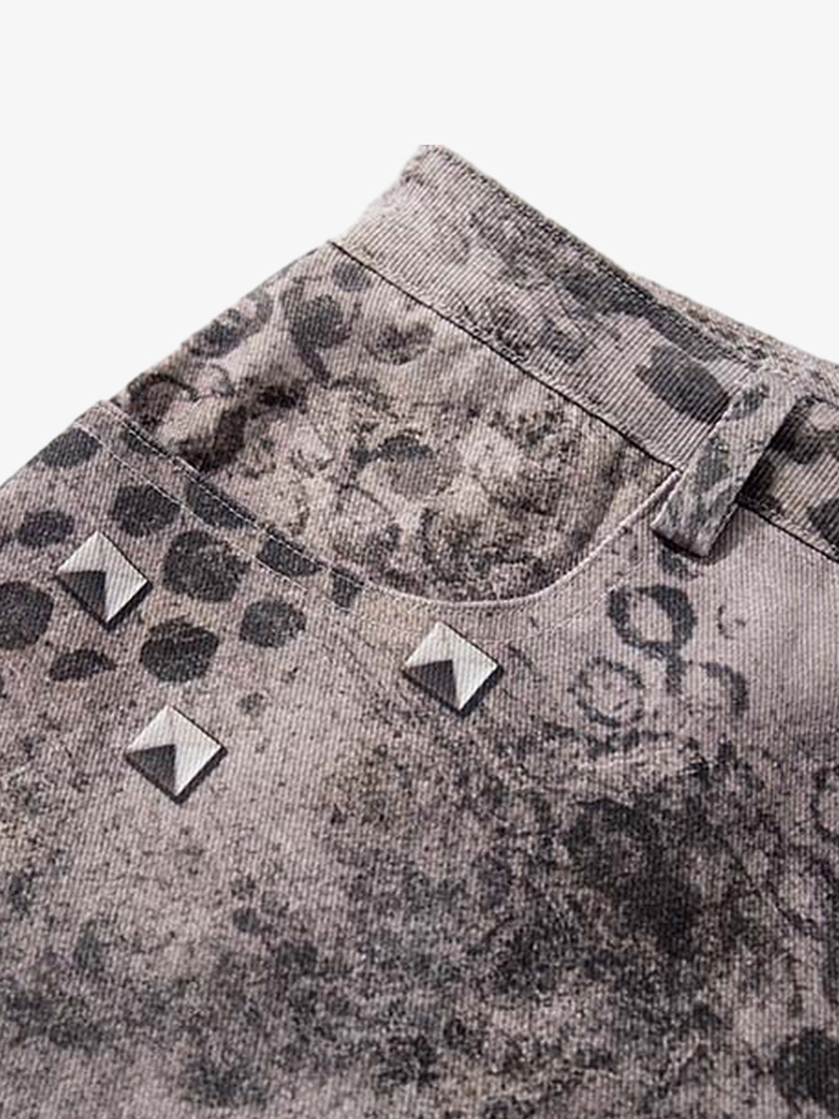 Streetwear Heavy-duty Leopard Print Patchwork Jeans