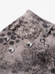 Streetwear Heavy-duty Leopard Print Patchwork Jeans