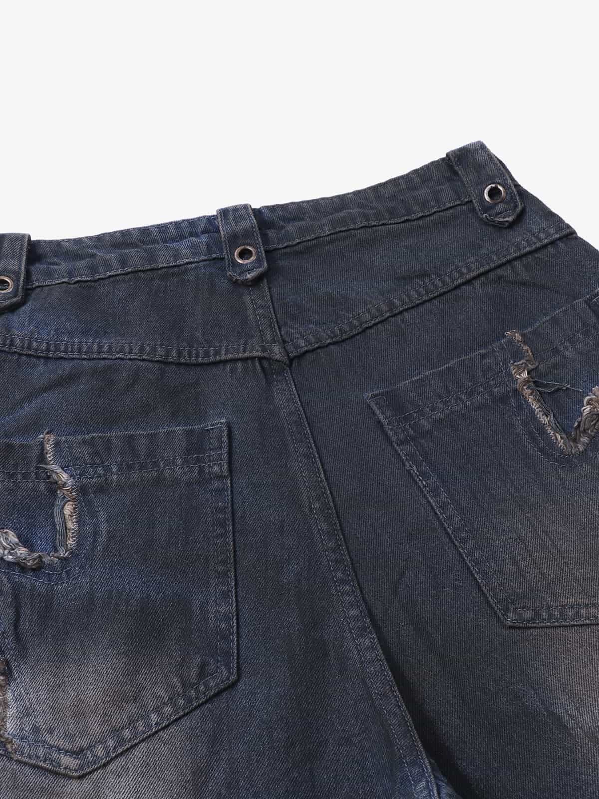 Retro Distressed Studded Heavy-Duty Functional Jeans 