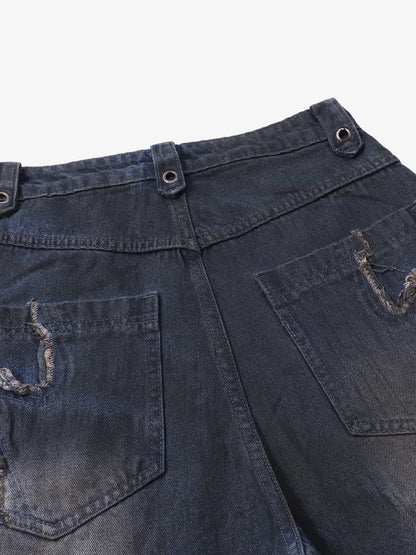 Retro Distressed Studded Heavy-Duty Functional Jeans 