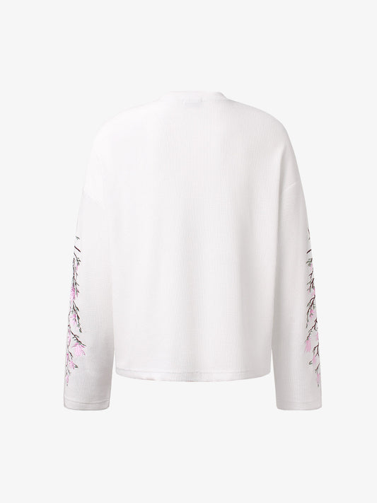 Floral Embroidered Waffle Long Sleeve Tee
