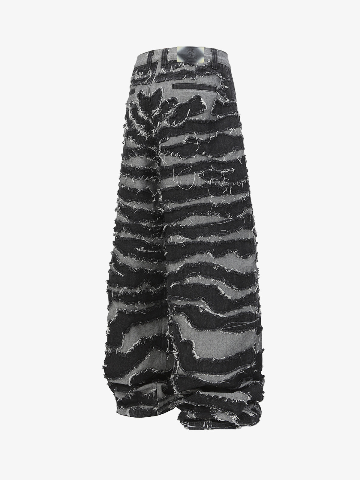 Frayed Zebra Striped Patchwork Wide Leg Jeans 