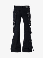 Studded Flared-Hem Utility Jeans; Black / S, Black / M, Black / L