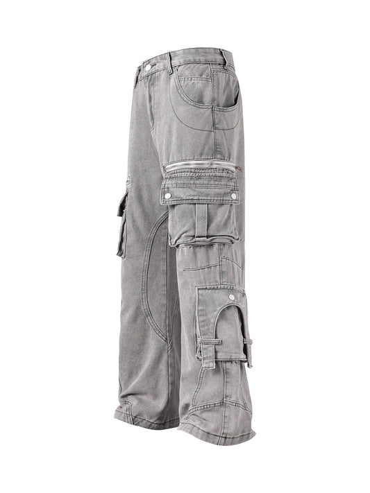 Washed Multi-Pocket Cargo Jeans