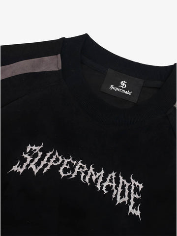 Suede Panel Embroidered Logo Short Sleeve T-Shirt 