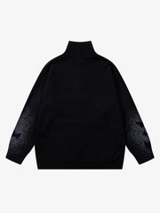 Street Dark Phantom Butterfly Stand-Collar Knit Cardigan Sweater 
