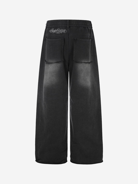 Washed Embroidered Eyelet Studded Pants