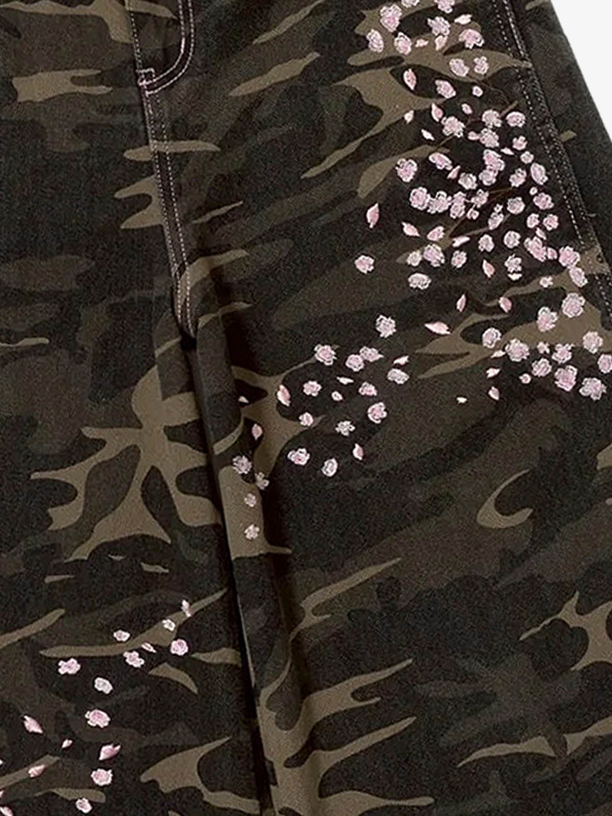 Camo Sakura Embroidered Baggy Jeans