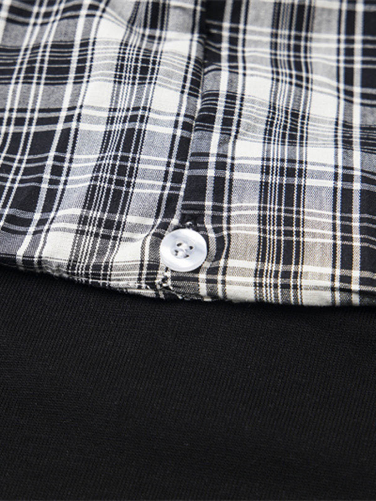 Jersey Knit Detachable Badge Hooded Plaid Cape T-Shirt 