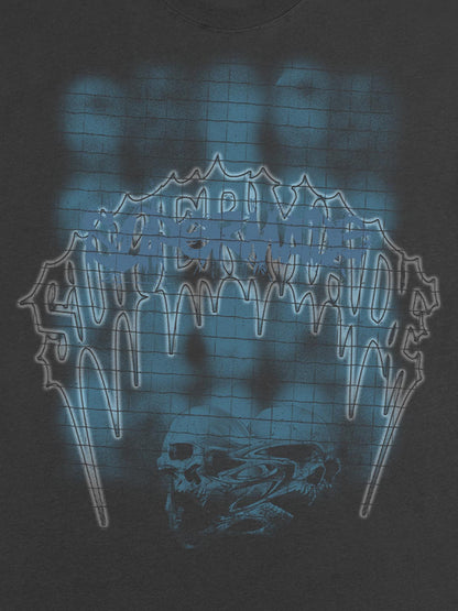 THE SUPERMADE Dark Grid Skull Graphic T-Shirt with Neon Drip Design 