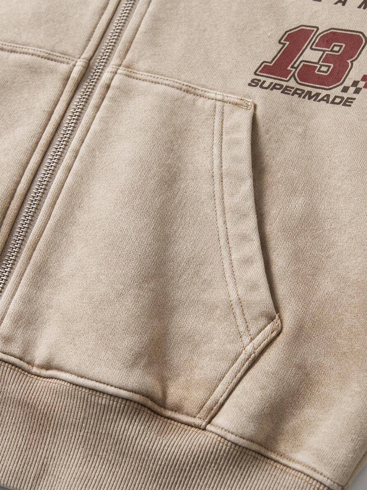 Contrast Panel Graphic Zip-Up Hoodie & Wide-Leg Sweatpants Set