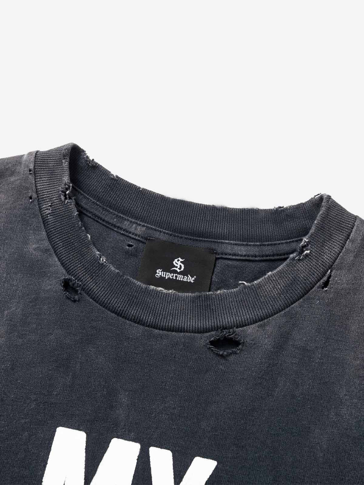Distressed Graphic Ripped Long Sleeve Tee