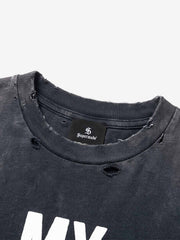 Distressed Graphic Ripped Long Sleeve Tee