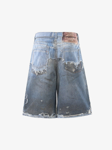Retro Deconstructed Denim Shorts