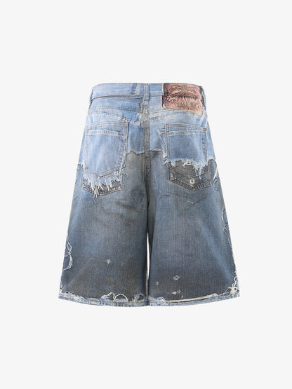 Retro Deconstructed Denim Shorts