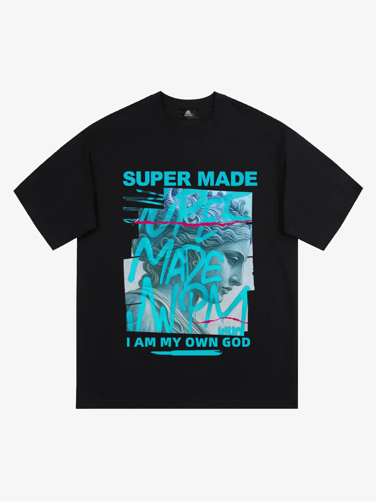 SUPERMADE Blue Art Graffiti Pattern T-Shirt 