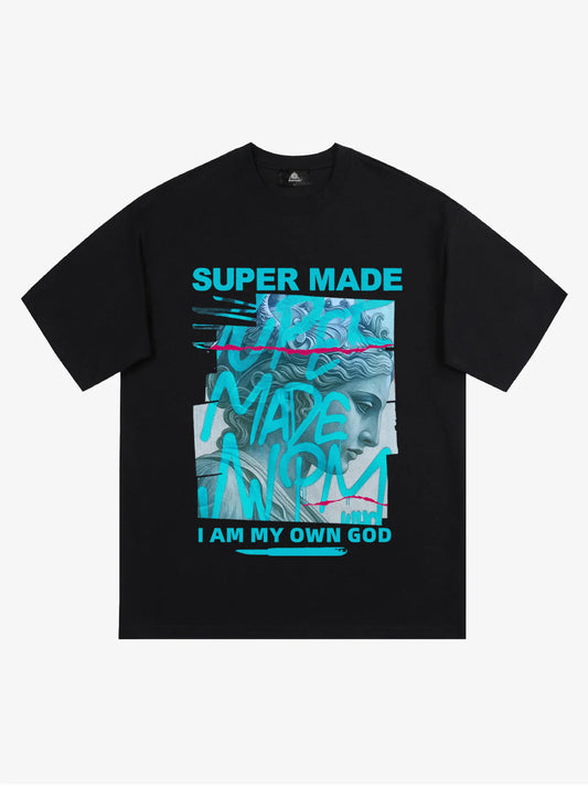 SUPERMADE Blue Art Graffiti Pattern T-Shirt 