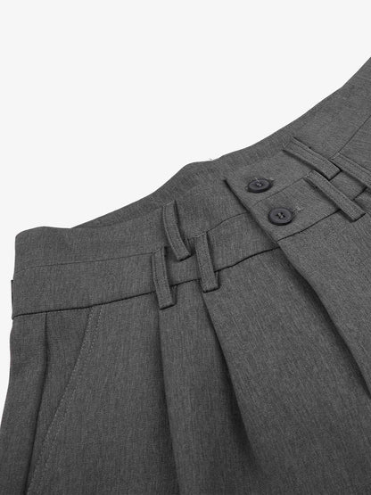 Double-Waist Pleated Cropped Trousers