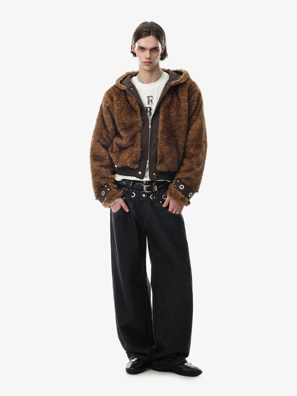 Mountain-Panel Faux-Fur Collar Fleece-Lined Padded Coat