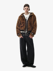 Mountain-Panel Faux-Fur Collar Fleece-Lined Padded Coat