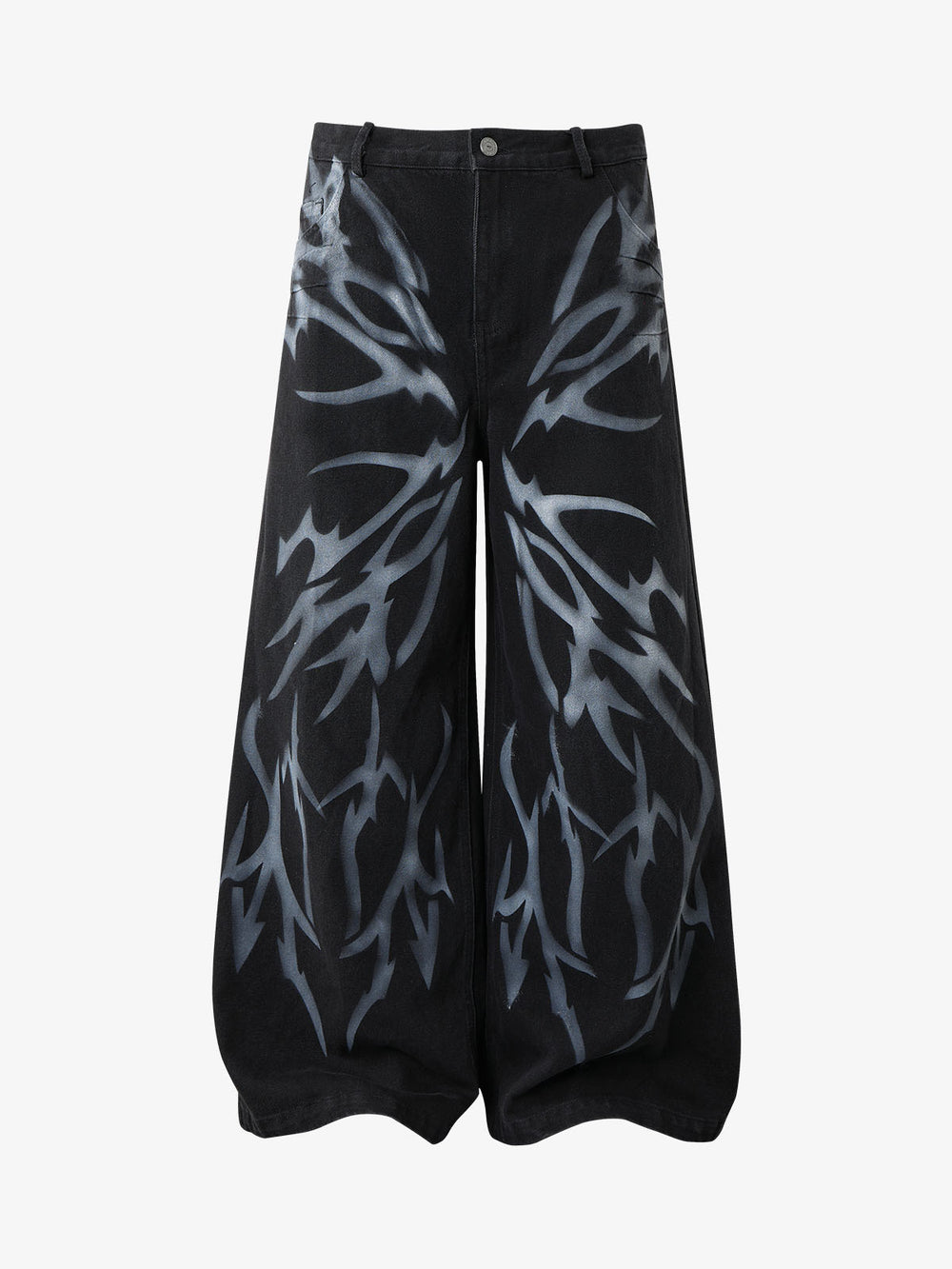 Dunkle Jeans mit Dornen- und Schmetterlingsmotiv