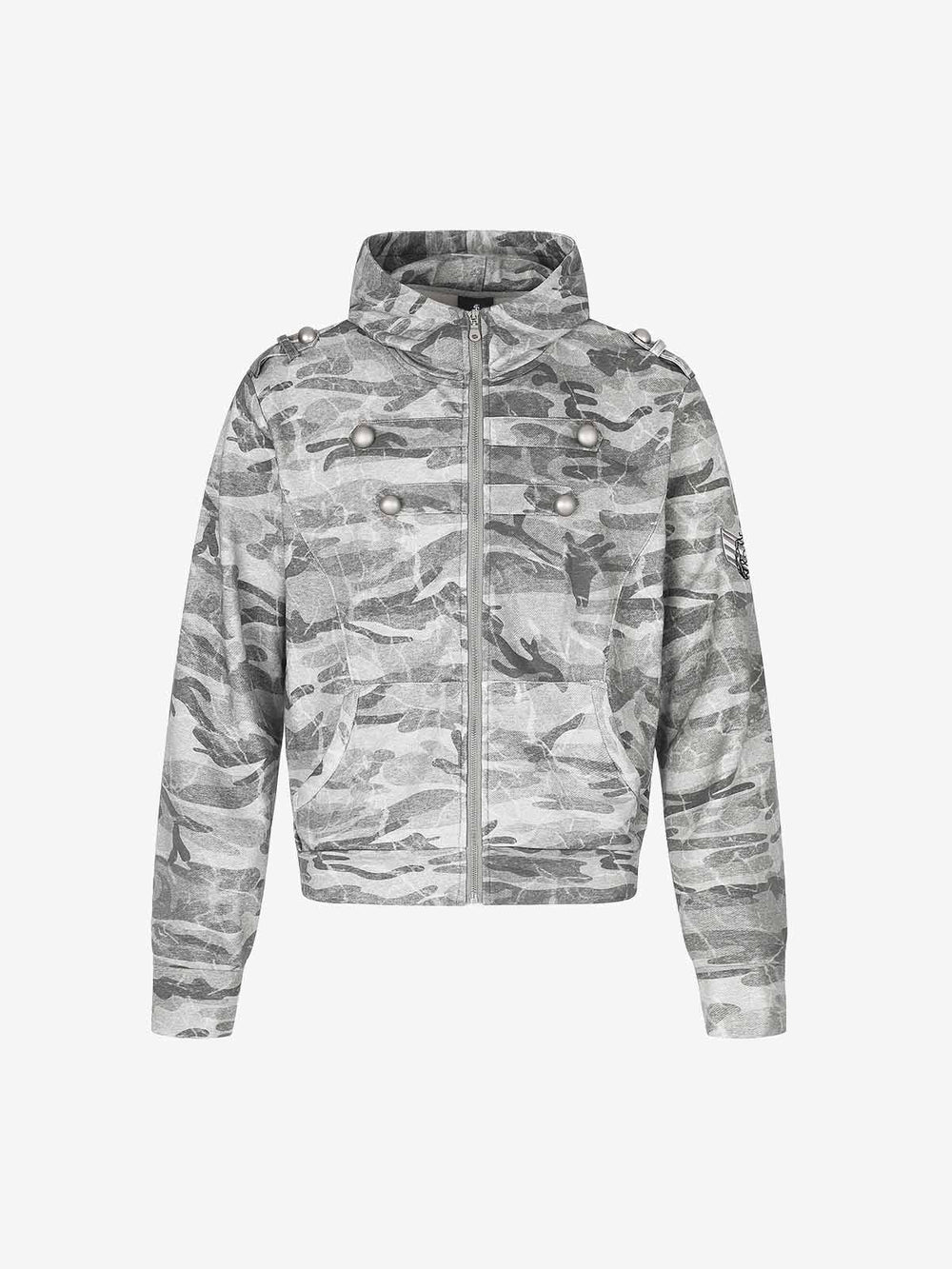 Studded Camo Hooded Sweatshirt Jacket