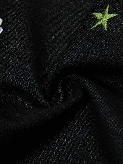 Star Embroidered Curved-Seam Jeans