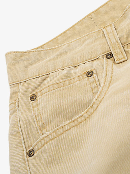 Vintage Washed Distressed Semi-elastic Solid Color Denim Shorts 