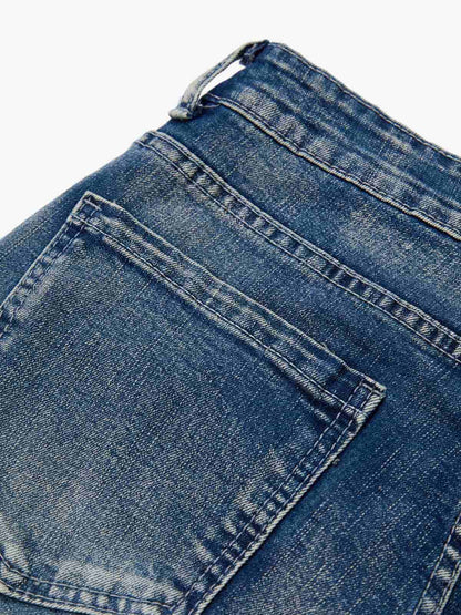 Black Denim Flared Jeans with Button Front High Waist Design 