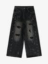Vintage Washed Distressed Metal Ring Baggy Jeans 