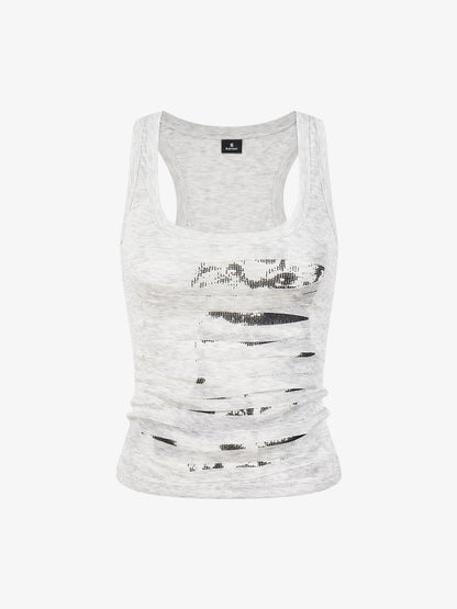 Thesupermade Pixelated Graphic Distressed Slim Tank Top
