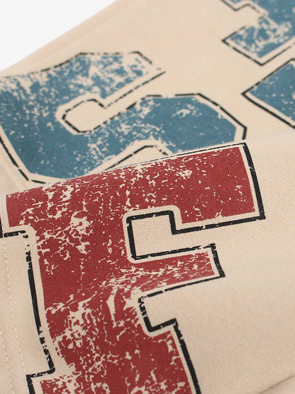 Retro Fleece-Lined Color-Block Letter Print Baggy Pants 