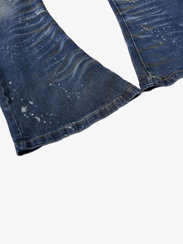 Distressed Washed Paint Splatter Wide Leg Jeans 