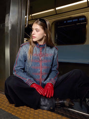 Napoleon Embroidered Red-Piped Denim Jacket