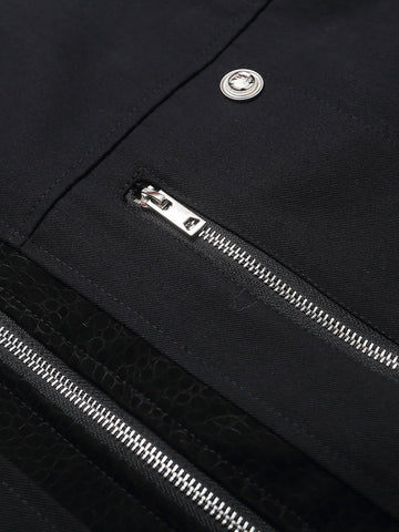 Patchwork PU Cropped Workwear Jacket
