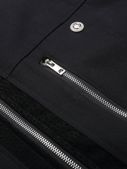 Patchwork PU Cropped Workwear Jacket