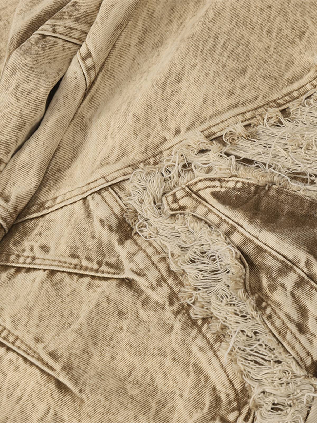 Distressed Raw-Edge Panel Sculpted Wide-Leg Jeans - 2590 