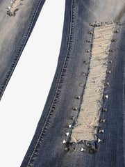Ripped Studded Low Rise Bootcut Jeans