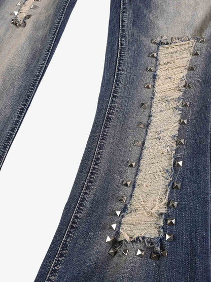 Ripped Studded Low Rise Bootcut Jeans