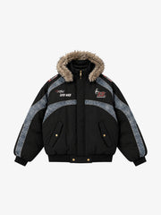 Denim Panel Hooded Padded Coats