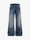 Denim Wide Leg Jeans with Faded Wash and Relaxed Fit 