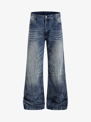 Denim Wide Leg Jeans with Faded Wash and Relaxed Fit 