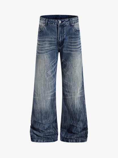 Denim Wide Leg Jeans with Faded Wash and Relaxed Fit 